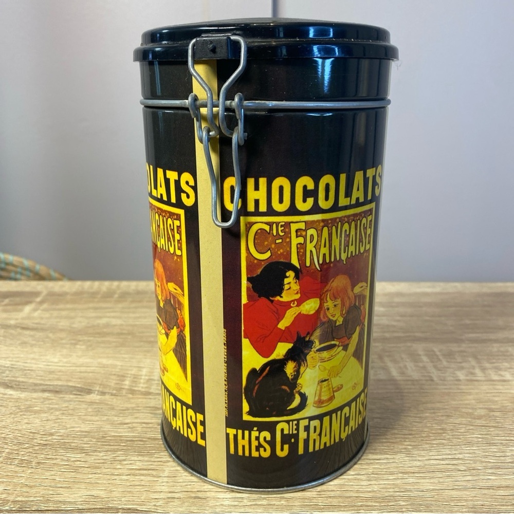 Vintage Style Chocolats Cie Française Tin Canister - Black & Yellow 7.5”